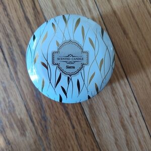 New! Scented Candle In Tin Container - Sierra - 3 Inches Wide By 2 Inches Tall